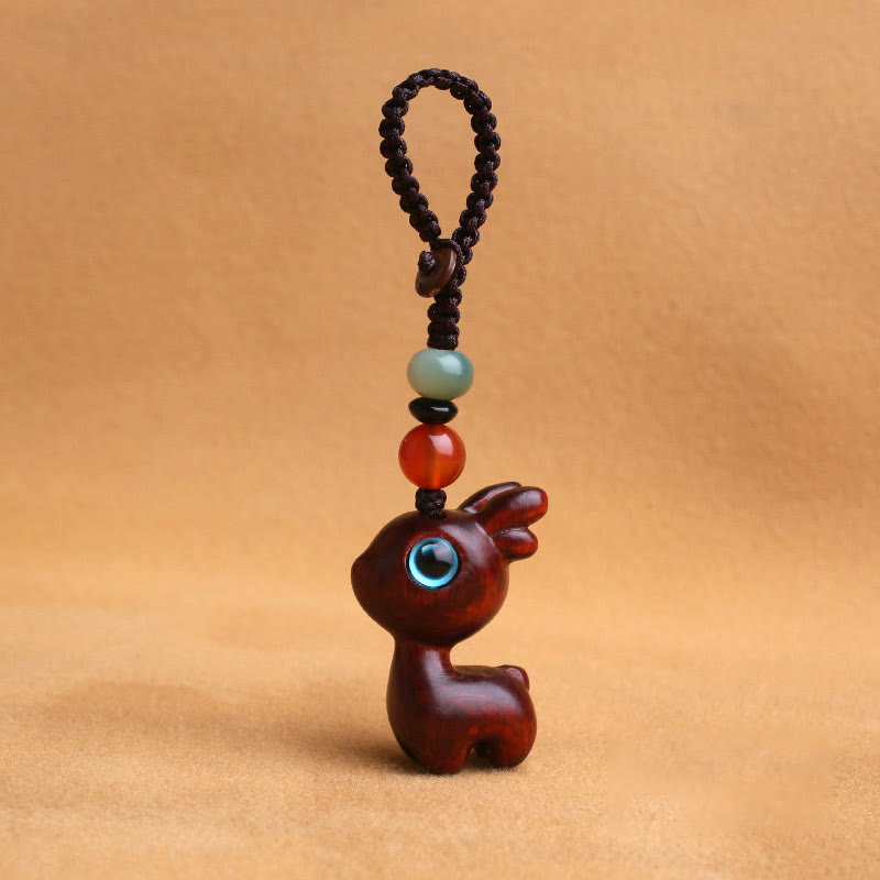 Buddha Stones Sandalwood Small Leaf Red Sandalwood Ebony Wood Green Sandalwood Lucky Mini Deer Carved Protection Key Chain Phone Hanging Decoration - Small Leaf Red Sandalwood 35mm - Key Chain - image 7