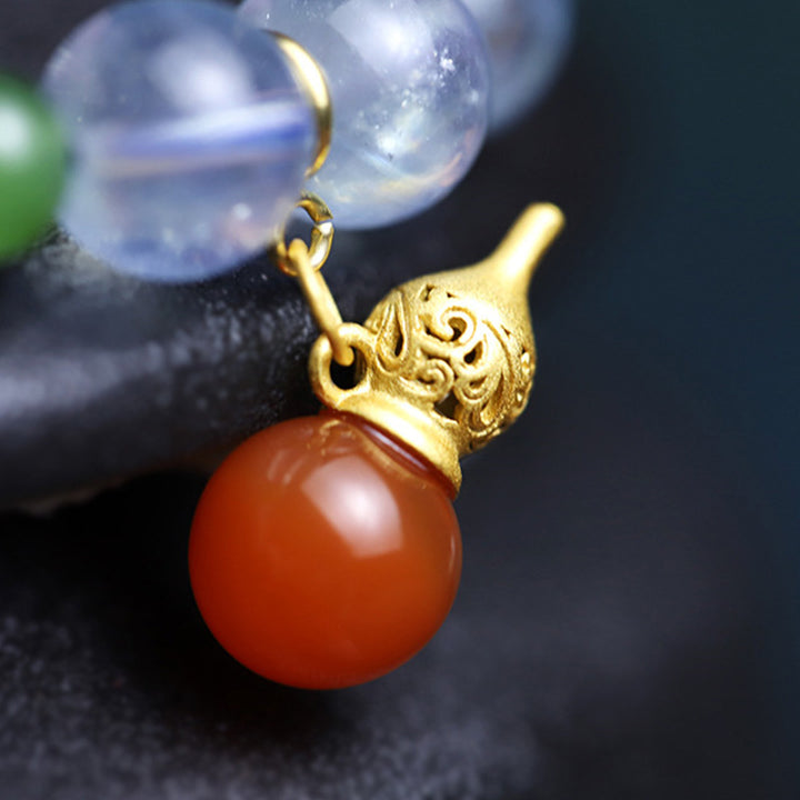 Buddha Stones Aquamarine Red Agate Peace Gourd Charm Bracelet - image 13