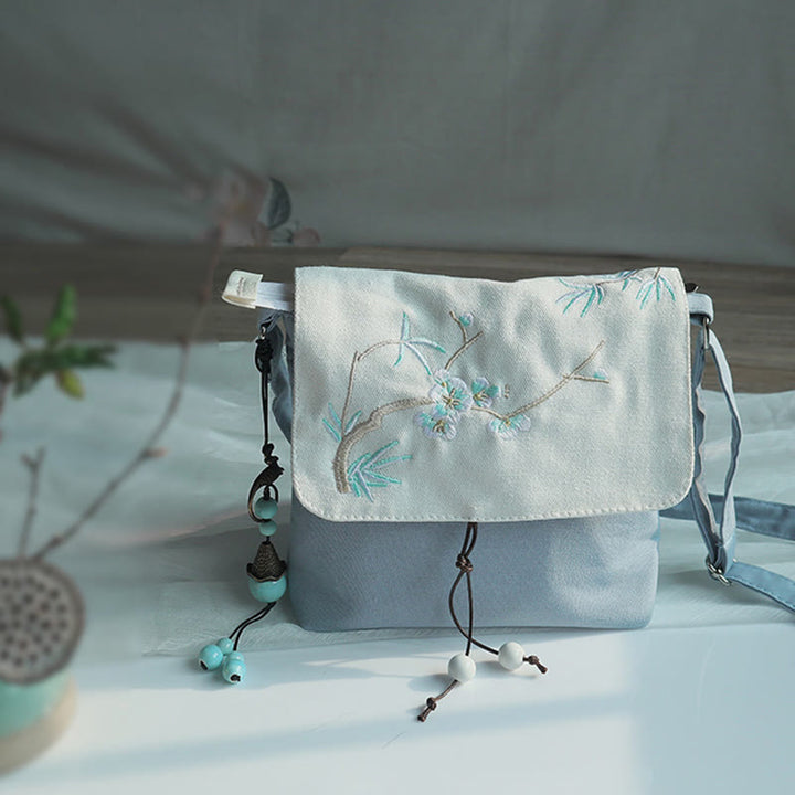 Buddha Stones Handmade Embroidered Plum Flowers Canvas Crossbody Bag Shoulder Bag Handbag - image 2