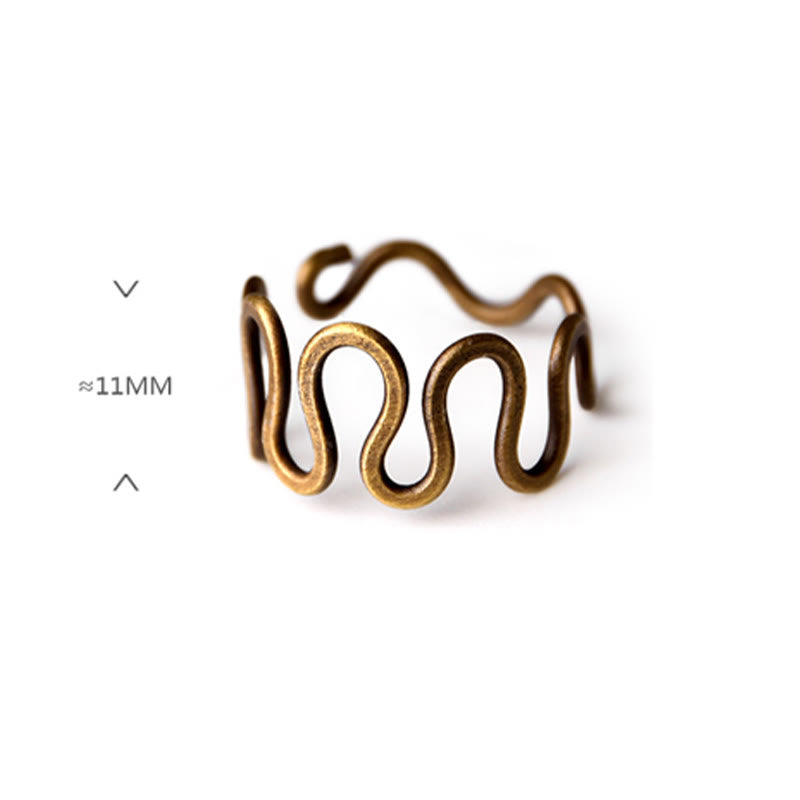 Buddha Stones Simple Curved Brass Design Copper Luck Wealth Adjustable Ring - image 8