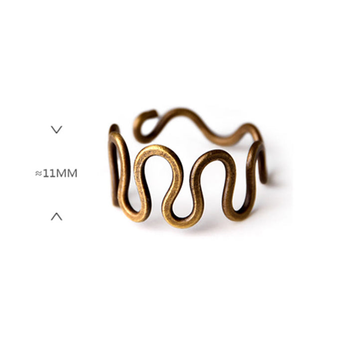 Buddha Stones Simple Curved Brass Design Copper Luck Wealth Adjustable Ring - image 8