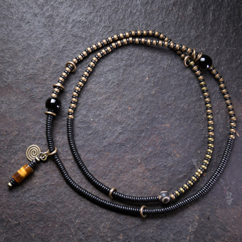 Buddha Stones Ebony Wood Dzi Bead Copper Peace Couple Bracelet Necklace Pendant - image 1