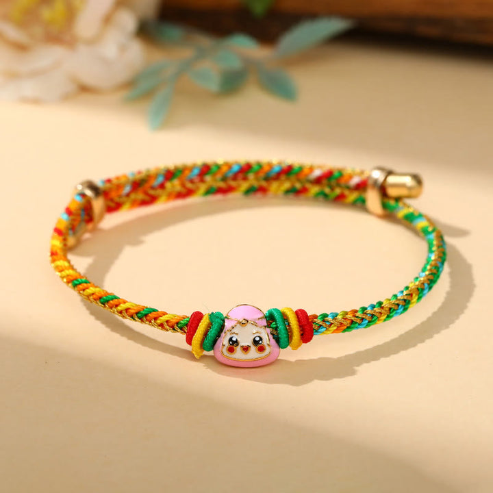 Buddha Stones Colorful Rope Zongzi Pattern Luck Handmade Child Adult Bracelet - Golden Colorful Rope-Single Zongzi(Pink)(Wrist Circumference 12-20cm) - image 13