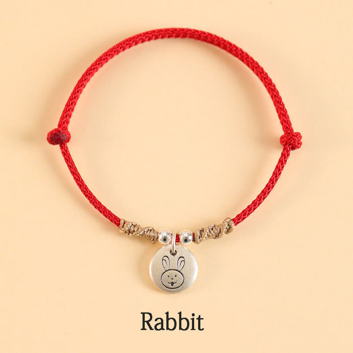 Buddha Stones Handmade 999 Sterling Silver Year of the Dragon Cute Chinese Zodiac Luck Braided Bracelet - Red Rope - Rabbit(Wrist Circumference 14-17cm) - image 16