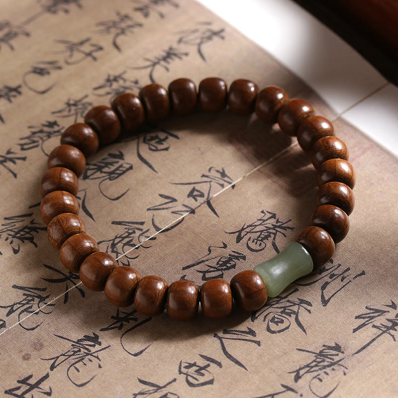Buddha Stones Natural Abelia Biflora Wood Hetian Jade Bamboo Bead Warding Off Evil Spirits Bracelet - image 2