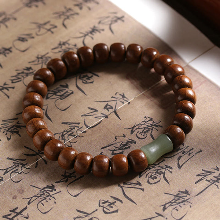 Buddha Stones Natural Abelia Biflora Wood Hetian Jade Bamboo Bead Warding Off Evil Spirits Bracelet - image 2