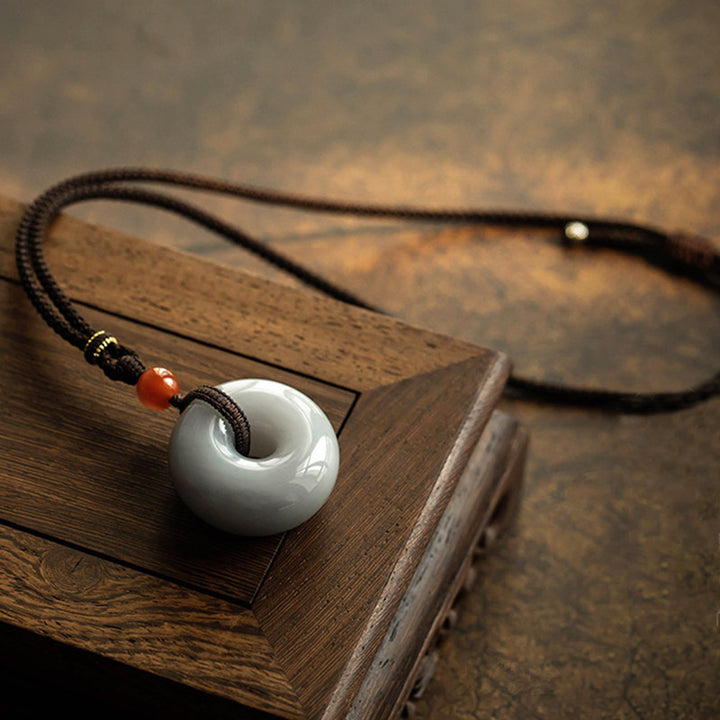 Buddha Stones Natural Round Jade Gray Jade Peace Buckle Luck Necklace Pendant - image 22