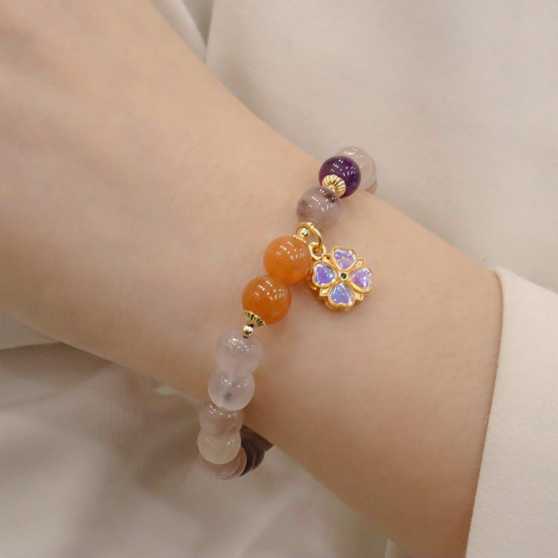 Buddha Stones Natural Purple Golden Silk Jade Violet Flower Bead Charm Wealth Bracelet - image 5