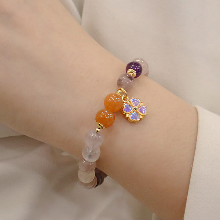 Buddha Stones Natural Purple Golden Silk Jade Violet Flower Bead Charm Wealth Bracelet - image 5