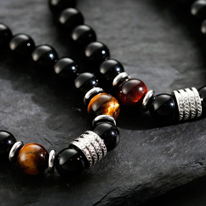 Buddha Stones Natural Black Obsidian Tiger Eye Strength Fulfillment Bracelet - image 2