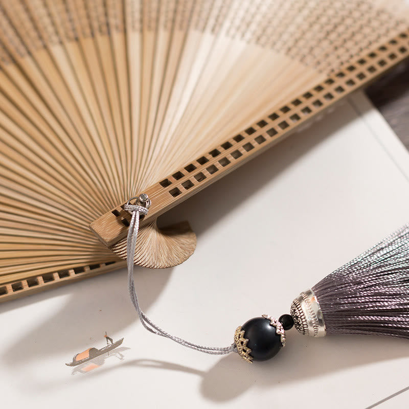 Buddha Stones Vintage Handheld Folding Fan With Bamboo Frames - image 17