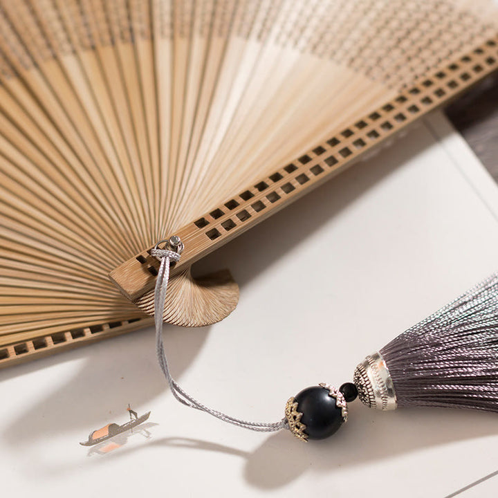 Buddha Stones Vintage Handheld Folding Fan With Bamboo Frames - image 17