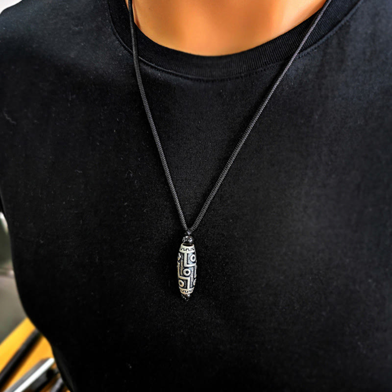 Buddha Stones Tibet Nine-Eye Dzi Bead Pattern Copper Auspicious Clouds Wealth Necklace Pendant - image 3