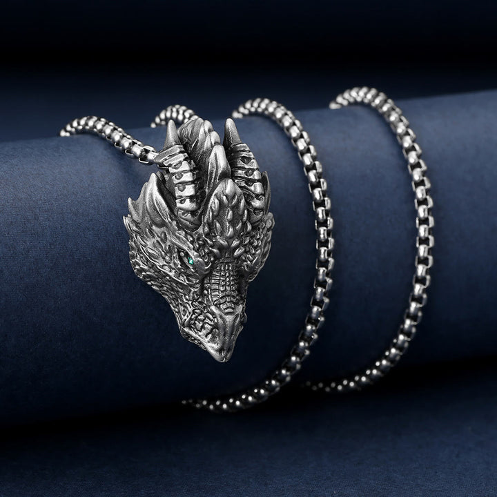 Buddha Stones Pure Tin Dragon Head Luck Protection Metal Necklace Pendant - image 3