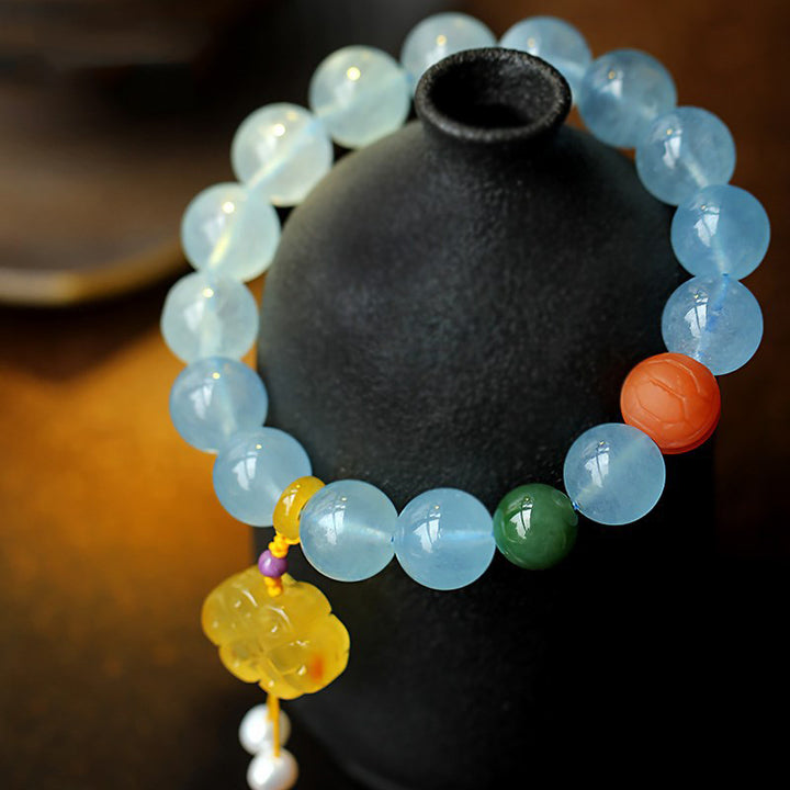 Buddha Stones Natural Aquamarine Amber Chinese Knotting Charm Peace Bracelet - image 5