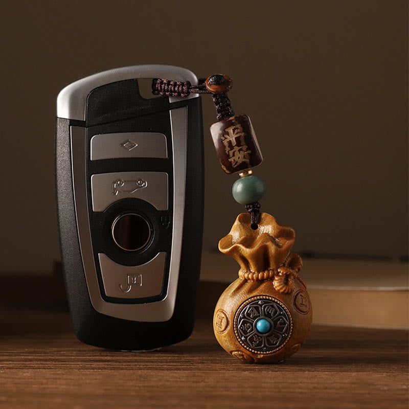 Buddha Stones Small Leaf Red Sandalwood Green Sandalwood Money Bag Om Mani Padme Hum Rotatable Protection Keychain Phone Hanging Decoration - image 12