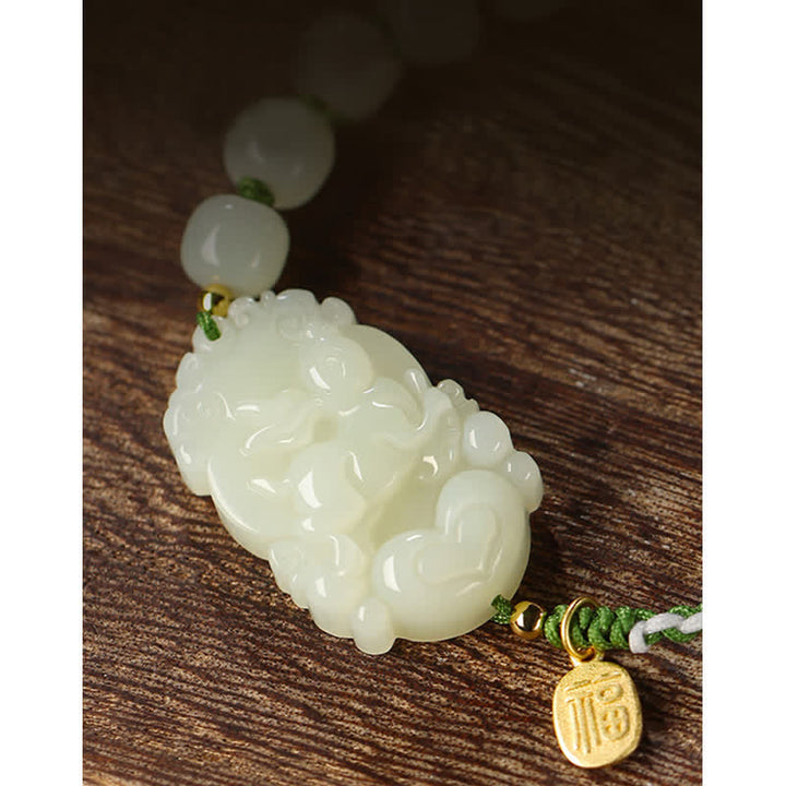 Buddha Stones 925 Sterling Silver Chinese Zodiac Hetian Jade Happiness Luck String Bracelet - image 7