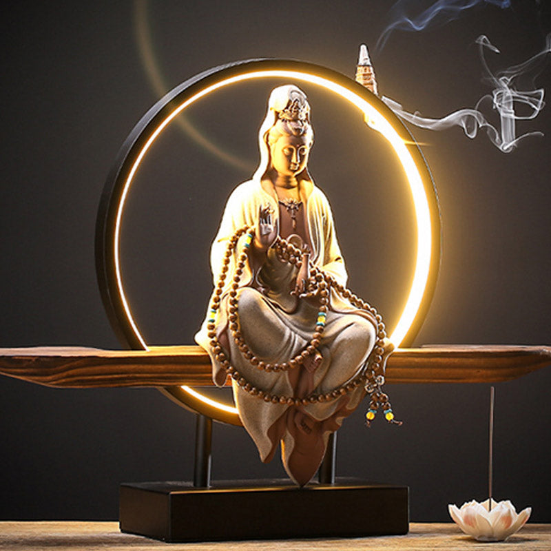 Buddha Stones Buddha Avalokitesvara Ceramic Lotus Relaxation Incense Burner Decoration - image 8