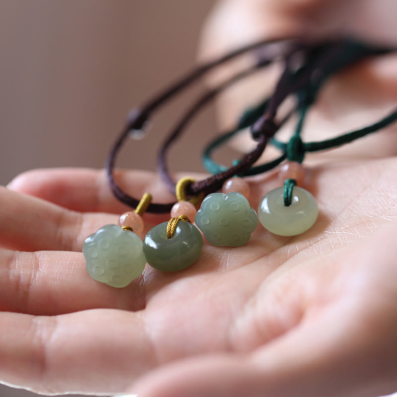 Buddha Stones Natural Round Jade Peace Buckle Lotus Abundance String Necklace Pendant - image 0