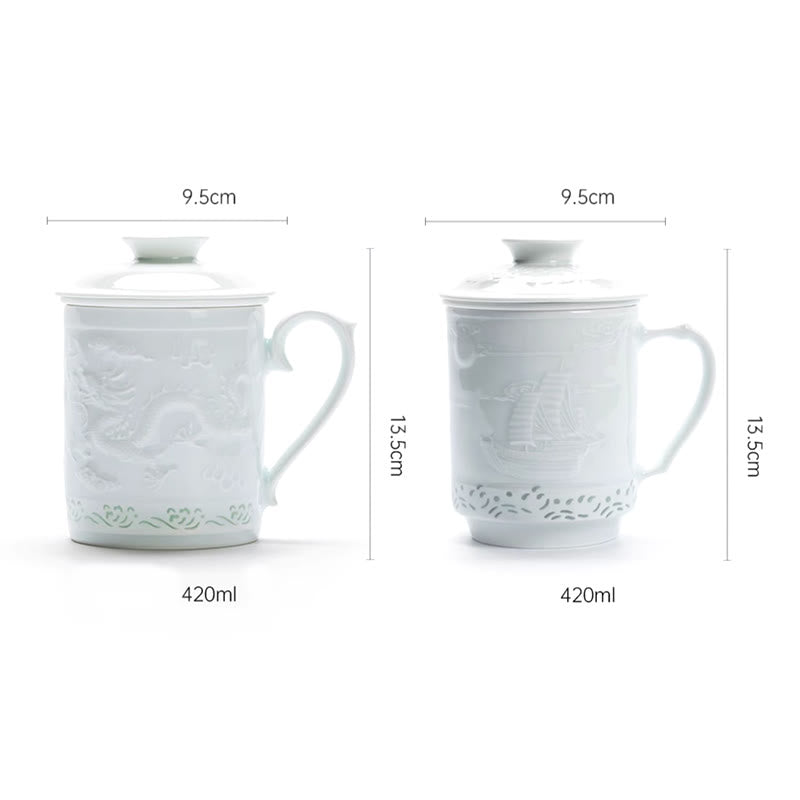 Buddha Stones Jingdezhen Linglong Porcelain Auspicious Dragon Phoenix Boat Smooth Sailing Ceramic Teacup Office Tea Cups 420ml - image 14