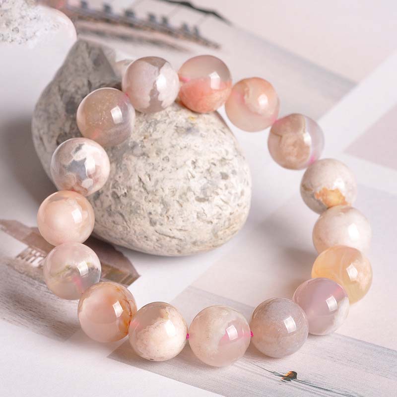 Buddha Stones Sakura Agate Peace Blessing Bracelet - 12mm - image 0