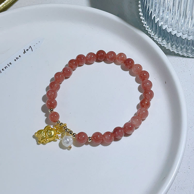 Buddha Stones Year of the Dragon Strawberry Quartz Dragon Pearl Charm Protection Bracelet - image 6