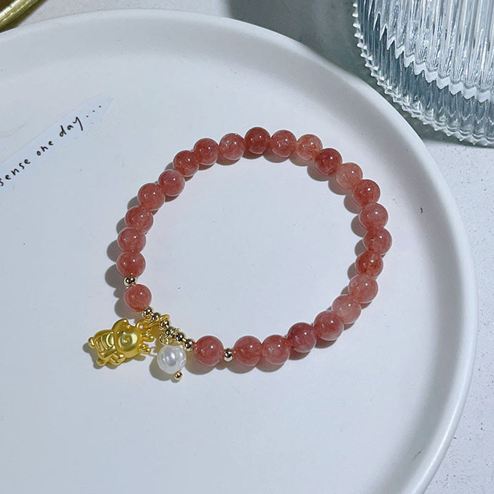 Buddha Stones Year of the Dragon Strawberry Quartz Dragon Pearl Charm Protection Bracelet - image 6