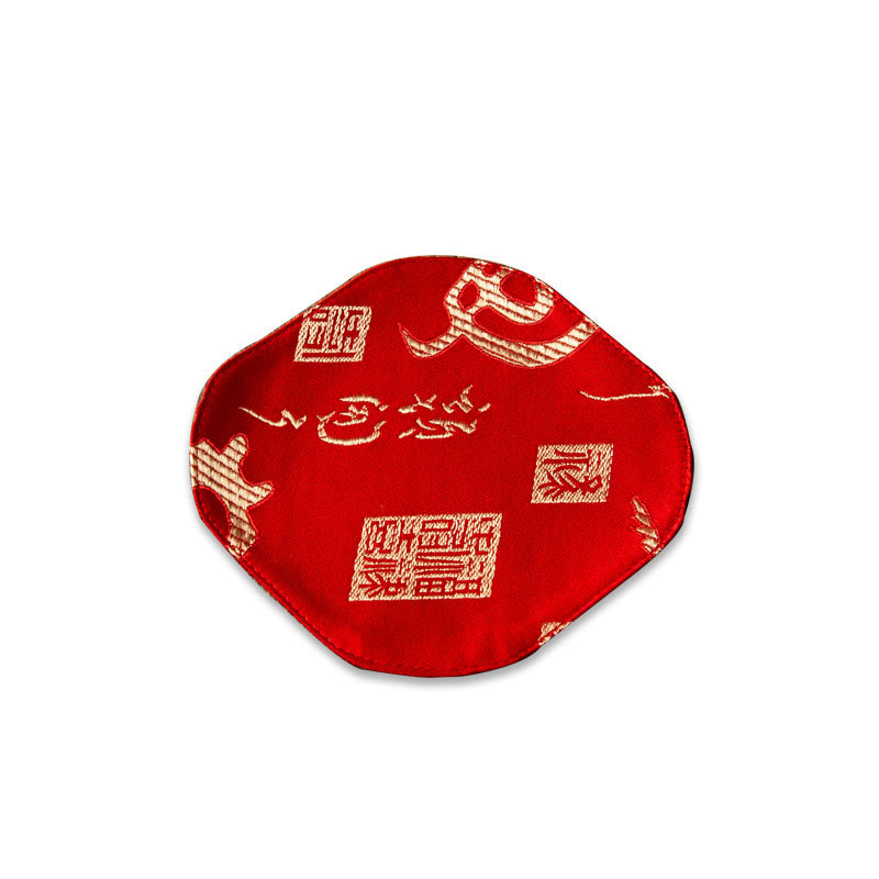 Buddha Stones Vintage Sea Wave Bamboo Plum Blossom Embroidered Cup Mat Pad Tea Cup Coaster Kung Fu Tea Mat - Letter Fu Character Red - Coaster 13*11.5cm - image 10