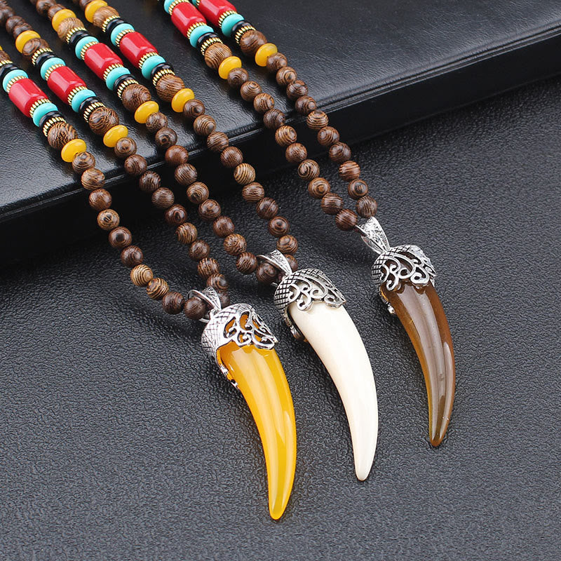 Wenge Wood Turquoise Stone Horn Style Protection Meditation Necklace Pendant - image 1