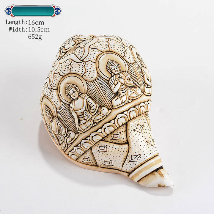 Tibetan Handmade Engraved Shankha Buddha Avalokitesvara Conch Shell Wealth Decoration - Five Buddhas 16*10.5cm - image 13