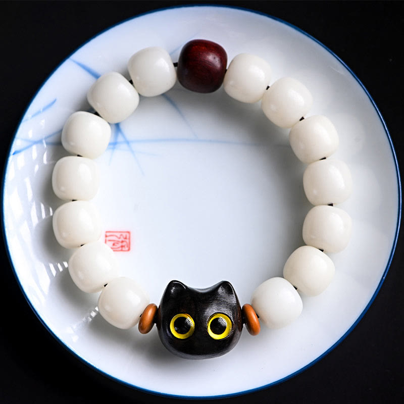 Buddha Stones Natural Bodhi Seed Small Leaf Red Sandalwood Ebony Wood Cute Lucky Cat Wisdom Bracelet - image 10