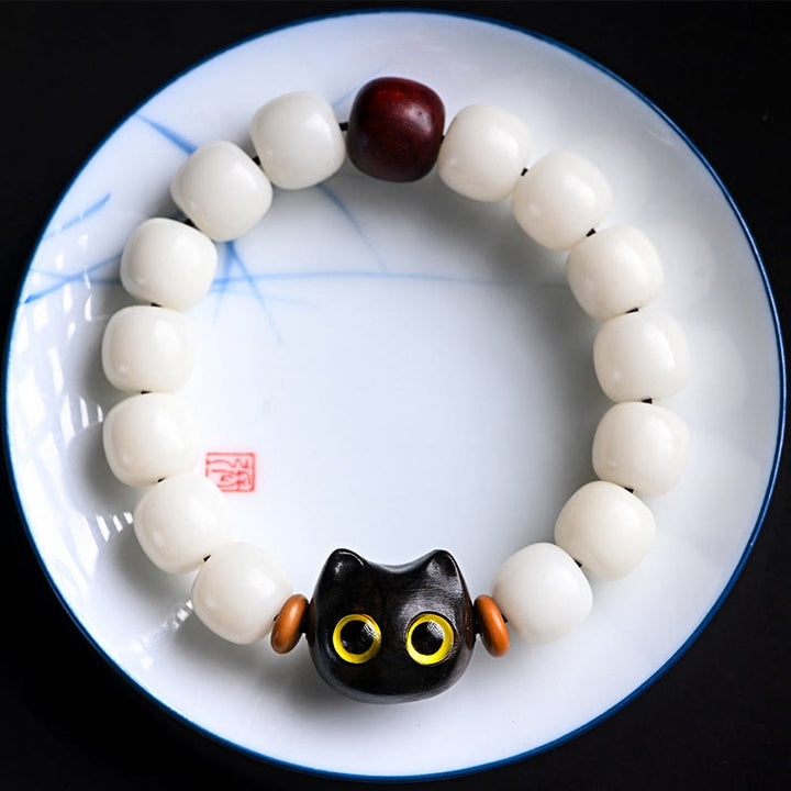Buddha Stones Natural Bodhi Seed Small Leaf Red Sandalwood Ebony Wood Cute Lucky Cat Wisdom Bracelet - image 10