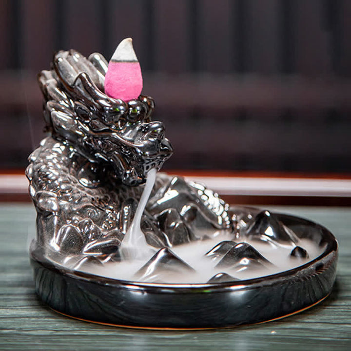 Dragon Pattern Ceramic Backflow Smoke Fountain Incense Burner Decoration - image 12