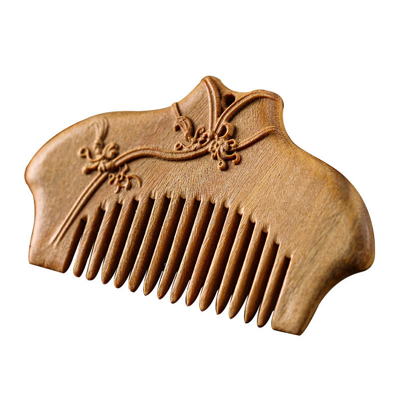 Buddha Stones Green Sandalwood Flower Pattern Engraved Soothing Comb - image 8