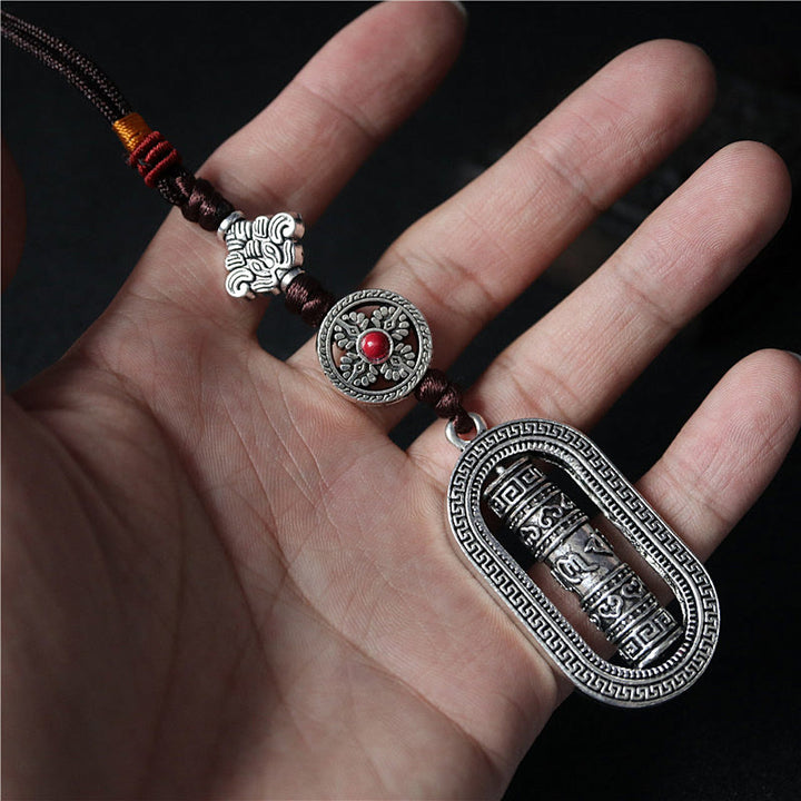 Buddha Stones Tibet Om Mani Padme Hum Prayer Wheel Peace Rotatable Car Hanging Decoration - image 6