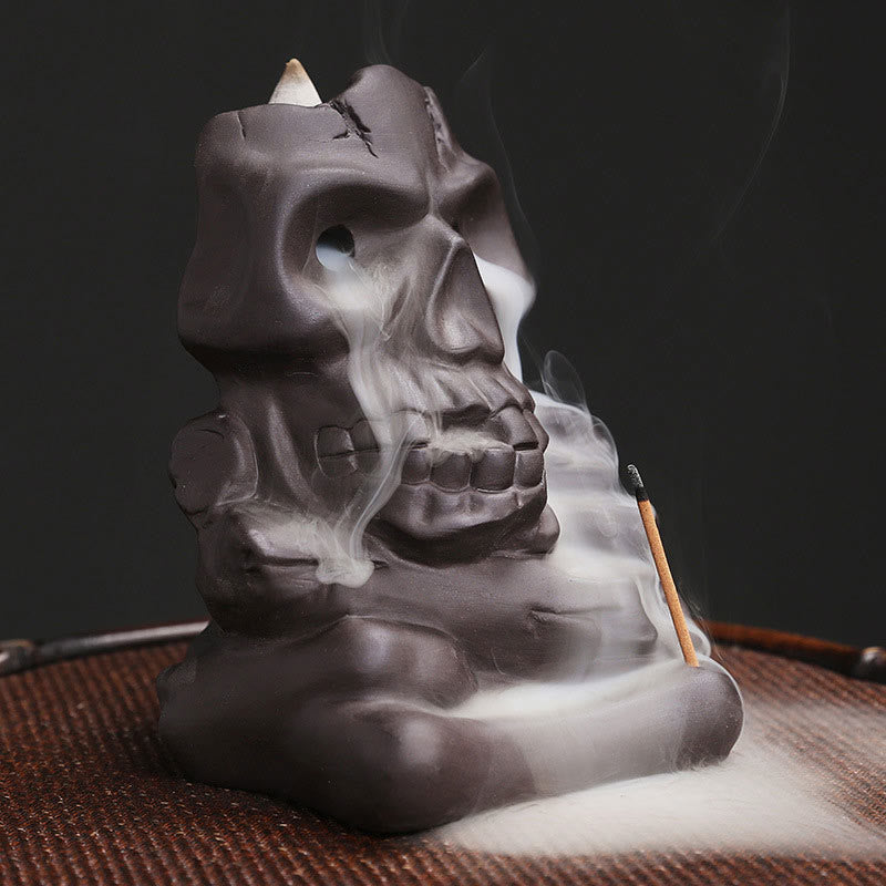 Buddha Stones Halloween Skull Head Purple Clay Healing Incense Burner Decoration - image 1