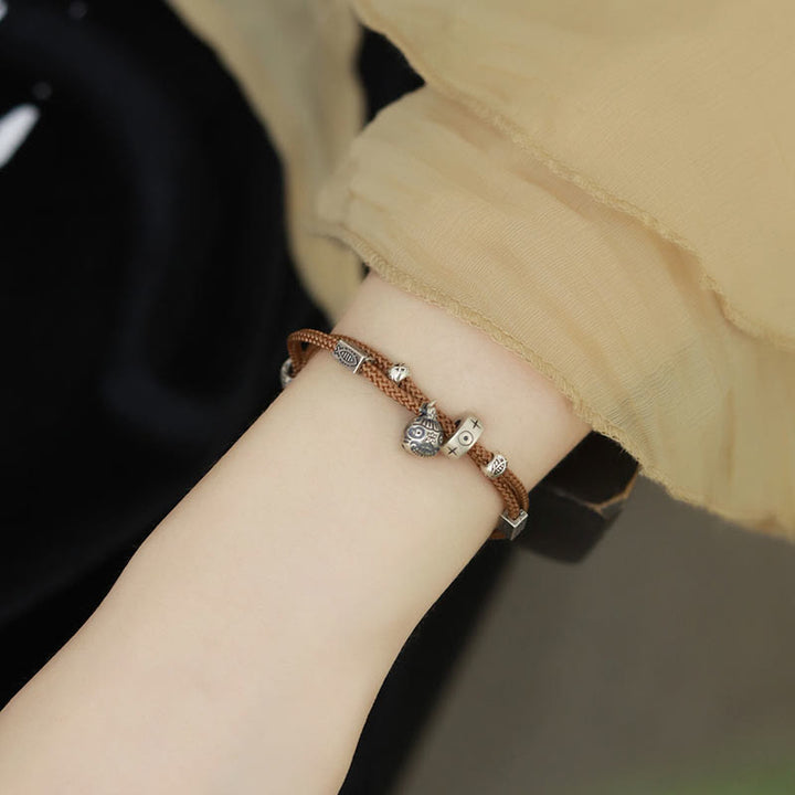 Buddha Stones 925 Sterling Silver Gold Swallowing Beast Koi Fish Wealth Handcrafted Braided Bracelet - Brown(Wrist Circumference 14-16cm) - image 7