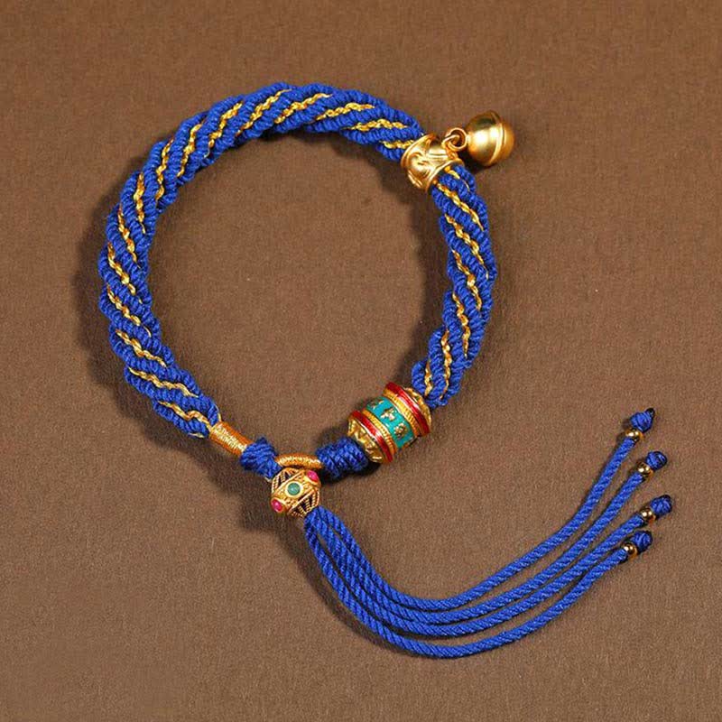 Buddha Stones Tibetan Handmade Luck Protection Thangka Prayer Wheel Bell Charm Braid String Bracelet - image 15