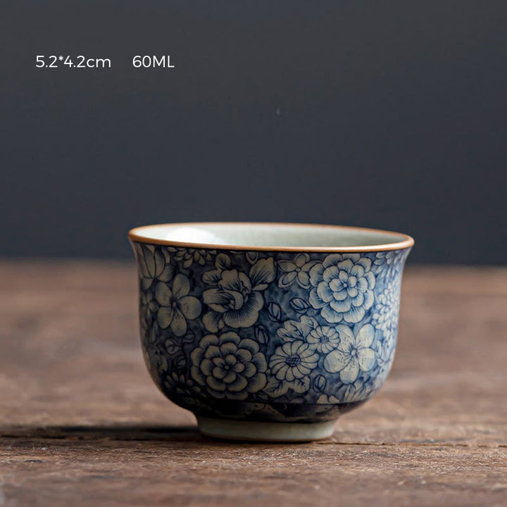 Buddha Stones Blue Lotus Peach Blossom Chrysanthemum Design Ceramic Teacup Kung Fu Tea Cups - 5.2cm*4.2cm*60ml - image 0