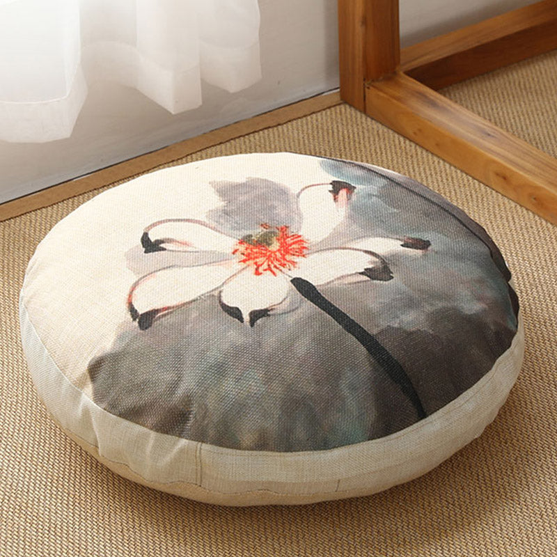 Buddha Stones Lotus Simple Pattern Linen Meditation Seat Cushion Home Living Room Decoration - Detachable - Approx. 40cm × 10cm (slight variation possible) - OldLace - image 33
