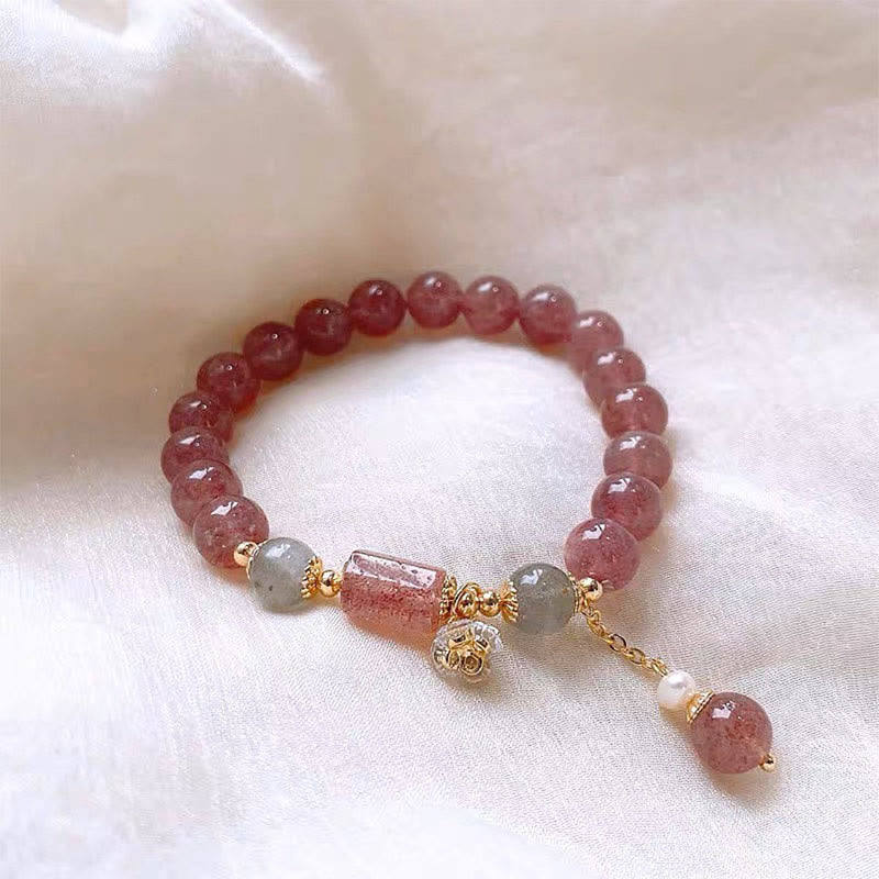 Buddha Stones Natural Strawberry Quartz Zircon Flower Positive Charm Bracelet - image 4