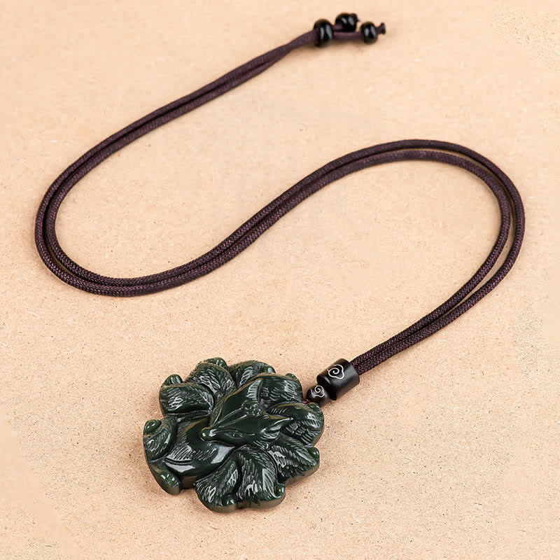Hetian Cyan Jade Nine Tailed Fox Luck Necklace String Pendant - image 4