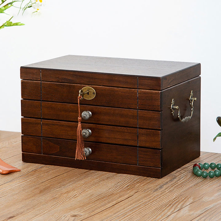 Buddha Stones Retro Solid Wood Jewelry Box Four-Layer Wooden Jewelry Storage Box - image 6