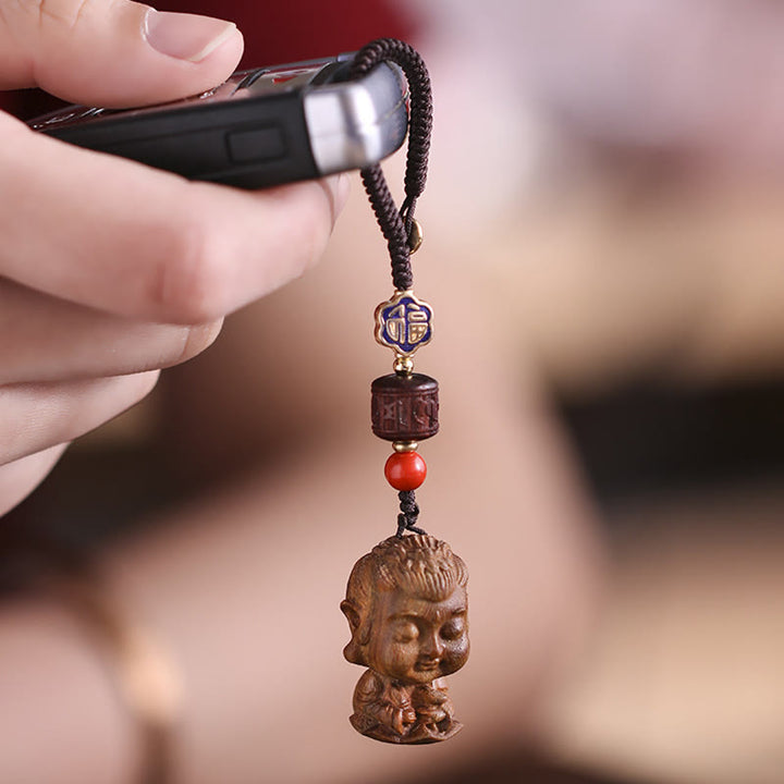 Chinese Zodiac Natal Buddha Green Sandalwood Om Mani Padme Hum Peace Key Chain - image 4