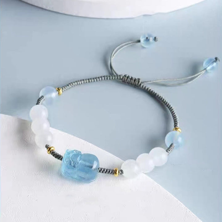 Buddha Stones Natural Aquamarine PiXiu Hetian White Jade Healing Bracelet - image 5