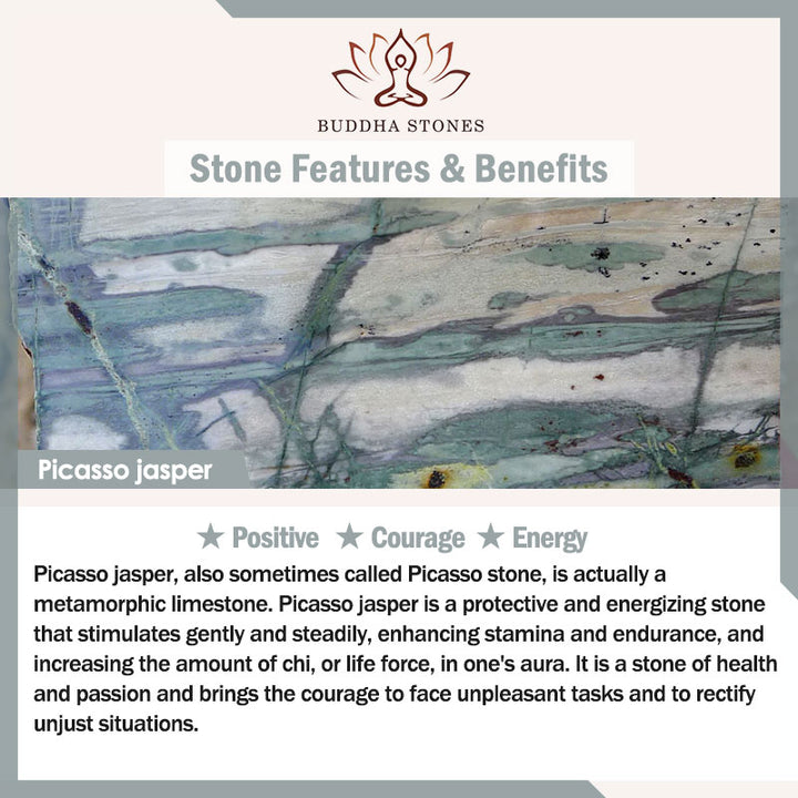 Buddha Stones 108 Natural Picasso Jasper & Blue Stone Mala Bead Lotus Pendant Bracelet - image 8
