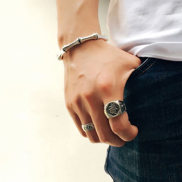 Buddha Stones 925 Sterling Silver Sanskrit Design Carved Protection Adjustable Ring - image 29