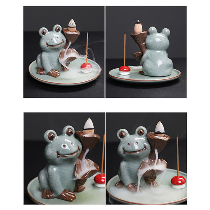Meditation Frog Ceramic Lotus Healing Incense Burner - image 12