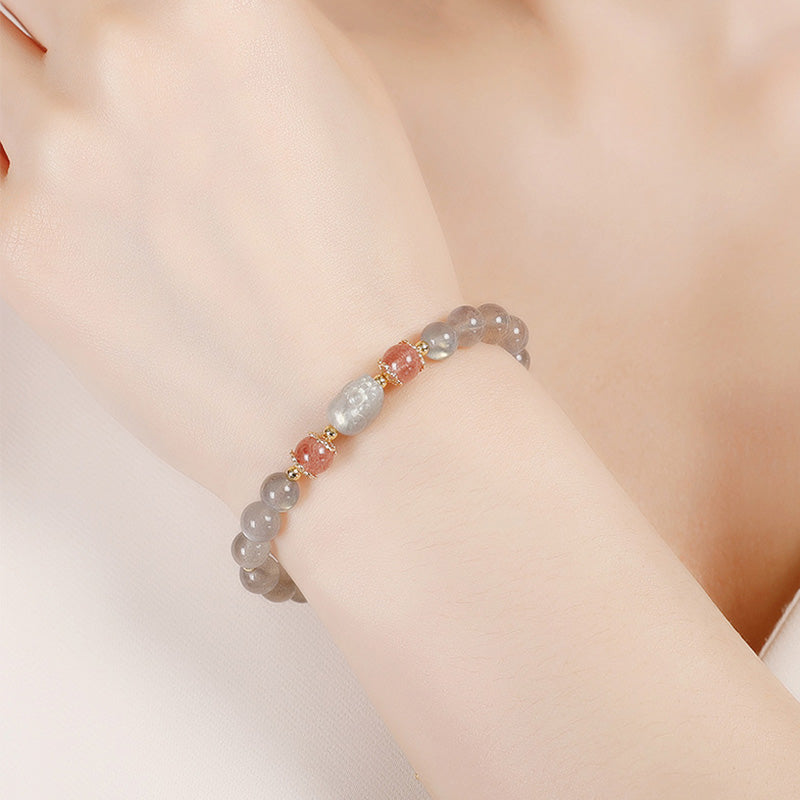 Buddha Stones Aquamarine Strawberry Quartz Amethyst Moonstone PiXiu Healing Bracelet - image 13