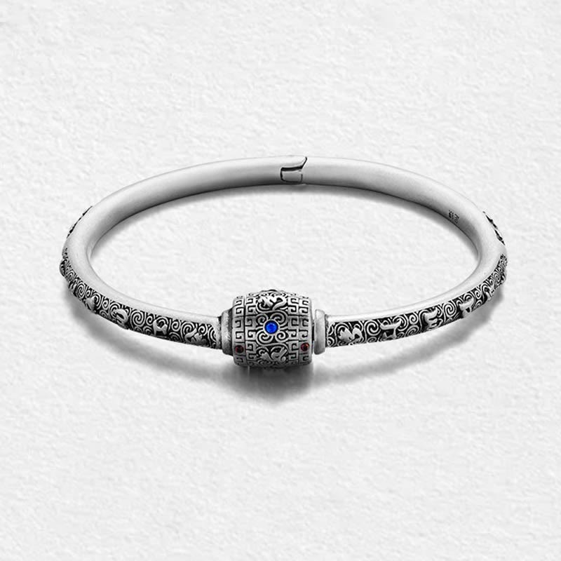 Buddha Stones 990 Sterling Silver Tibetan Auspicious Clouds Om Mani Padme Hum Engraved Creativity Bracelet Bangle - image 10